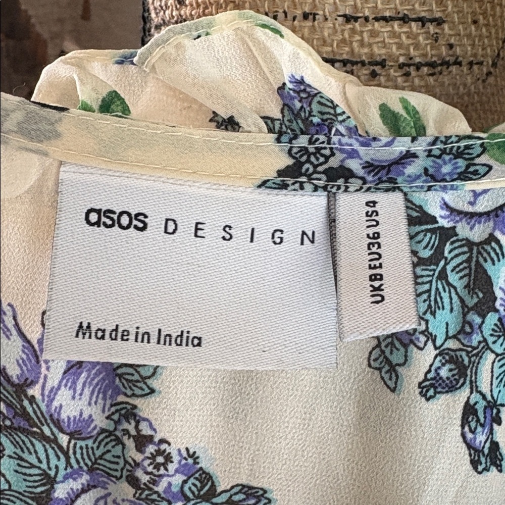 NWT ASOS midi smock dress w shirred cuffs creamy white floral print-multi - Picture 3 of 16